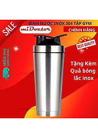 Bình Lắc Inox Tập Gym Shaker Cao Cấp Chính Hãng miDoctor 800ml – Chọn Màu Tặng Kèm Bóng Lò Xo Đánh Bột