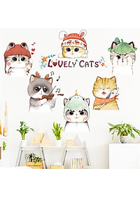 Decal dán tường cho bé Sticker dán tường in chất lượng cao có keo mặt sau mẫu Những Chú Mèo Cute ZH75
