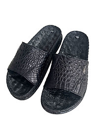Dép nam da cá sấu đế cao 3cm Trường Hải Màu đen quai ngang DN266