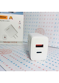 Củ sạc Ham mer H-S14, dòng điện 2.4A công suất 12W có 2 cổng (Type C và cổng USB), Check Qr hàng chính hãng