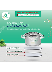 Bộ nồi inox 304 bếp từ 3 đáy và xửng hấp inox 24cm Fivestar nắp kính tặng 1 SẠN INOX
