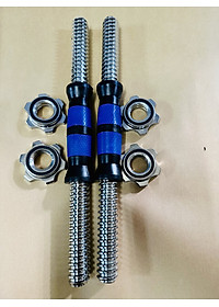 Bộ 2 đòn tạ tay 35cm (sắt Xanh) Đúc Đặt cao cấp + 4 khóa chốt