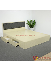 Giường Ngủ Gỗ MDF Phủ Melamine Đầu Nệm Đen Có Ngăn Kéo Màu Vàng Kem