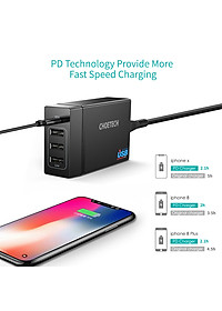 Cóc củ sạc nhanh 72W 3 cổng USB & 1 cổng PD Type-C 3.0 hiệu CHOETECH 1C3UEU-101BK cho điện thoại / máy tính bảng / Macbook / Laptop - Hàng chính hãng