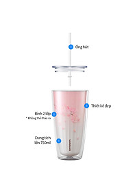 Ly nhựa LocknLock 2 lớp 750ml HAP522 720ml Anh Đào - Hàng chính hãng kèm ống hút, cách nhiệt tốt, miệng rộng - JoyMall