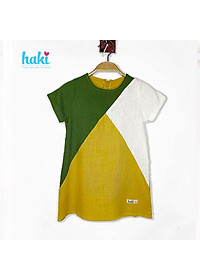 Đầm bé gái linen cộc tay phối tam giác Haki