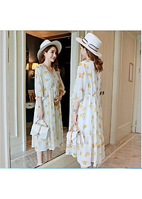 ĐẦM BẦU VÁY BẦU CÔNG SỞ VOAN 2 MÀU (sau sanh có dây kéo cho bé bú )