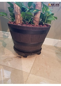 Đế Lót Chậu Cây Có Bánh Xe Cao Cấp ANKAN Hình Tròn Màu Xám Đen R30Cm Tải trọng 150 Kg Gỗ Tràm Bông