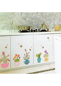 Decal dán tường Hình dán trang trí Chậu Hoa Nhiều màu sắc SK7065