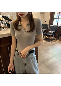 Áo Croptop GIÁ SỐC Áo Polo Nữ Basic Trơn Cộc Tay Freesize MONGTOGHI Mềm Mại Kiểu Tay Ngắn Có Cổ