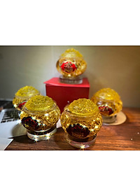 Bát Tụ Bảo vàng lá Thần Tài đế thủy tinh 12cm phong thủy - sung túc chiêu Tài đón Lộc