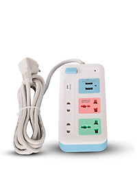 Ổ Cắm Nối Dài Cổng USB Comet CES4223 2500W dây dài 3m, 4 lỗ cắm, 2 cổng sạc USB, 1 công tắc