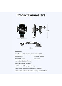 Bộ đế giữ điện thoại dùng trên xe hơi Baseus Light Electric Holder Wireless Charger 15W (tích hợp sạc nhanh không dây 15W và cảm biến tự động nhận diện thiết bị) LV637-BK [Hàng Chính Hãng]