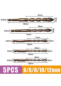  Mũi khoan đa năng khoan gốm sứ tường, 1 Bộ 5 món 6/6/8/10/12mm