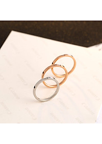 Nhẫn nam nữ titant bản nhỏ không đen 1 hạt đá đơn giản