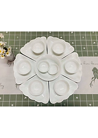 BỘ BÁT ĐĨA HOA MẶT TRỜI TRẮNG TÔ TRÒN BÁT TRÀNG