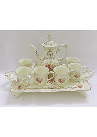 Bộ bình trà sứ phong cách hoàng gia cổ điển màu trắng ngà họa tiết hoa cúc - ANTH603