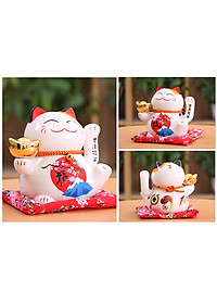 Mèo Thần Tài  Maneki Neko  vẫy tay chiêu tài lộc 16cm bằng gốm sứ - mẫu giao ngẫu nhiên