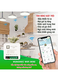 Công tắc Wifi Hunonic Mini 2 kênh 500W/kênh - LẮP SAU CÔNG TẮC ÂM TƯỜNG - Điều khiển từ xa bằng điện thoại