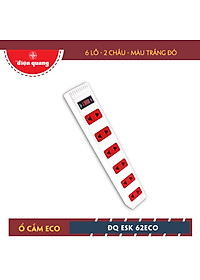 Ổ cắm Điện Quang ECO ĐQ ESK 5WR 62ECO (6 Lỗ 2 chấu, dây dài 5m, màu trắng đỏ)