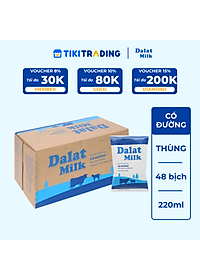 Thùng 48 bịch sữa tươi tiệt trùng Dalat Milk có đường 220ml