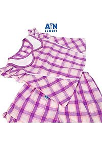 Bộ quần áo dài bé gái họa tiết Caro tím trắng cotton - AICDBGRZQ5DV - AIN Closet
