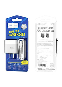 Bộ sạc nhanh 2 cổng Usb Hoco dài 1m (Trắng)- Hàng chính hãng