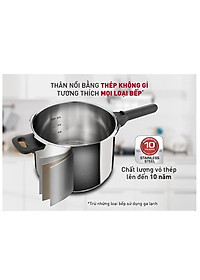 Nồi áp suất cơ inox Tefal Secure 5 Neo 6L - P2530750, dùng cho mọi loại bếp - Hàng chính hãng