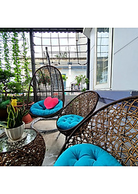 Bộ bàn ghế sân vườn + xích đu NAVICOM - Nệm Vải nhung xanh ngọc