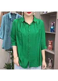 Áo sơ mi kiểu tay lỡ cổ đức, chất liệu Đũi tơ mềm mát, thấm hút mồ hôi, áo kiểu nữ dễ thương, NeSa Shop AT12