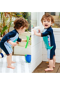 Đồ bơi size nhỏ cho bé trai, có kèm mũ, size từ 6m (8kg), mẫu liền thân giữ ấm, chất bơi đẹp, dày dặn, hình khủng long dễ thương | BT08