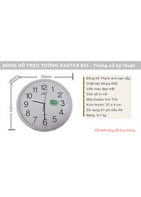 Đồng hồ Treo Tường Cao cấp KIM TRÔI EASTAR Tròn 31cm - Số Nổi 3D - Tặng Pin Maxell - BH 1 Năm