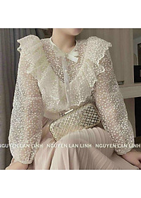 Mua Áo kiểu nữ, dài tay, cổ áo đính nơ phối bèo, khuy ngọc - Kem,Freesize 43-56kg tại Nhím Xùu Shop Mua Áo Kiểu Nữ, Dài Tay, Cổ Áo Đính Nơ Phối Bèo, Khuy Ngọc - Kem,Freesize 43-56Kg Tại Nhím Xùu Shop