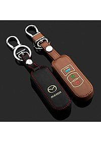 Cho xe Mazda, bao da chìa khóa 3 nút dạ quang kiêm móc khóa chất liệu da, Inox MIHOCO Mazda 3N/ Hành chính hãng