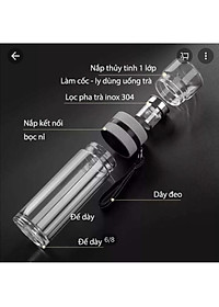 Bình thủy tinh giữ nhiệt 3 lớp Nhà của Mẹ có ngăn lọc trà và quai xách quai cấp, dung tích 500ml, kích thước 24 x 6,5 cm,  - màu sắc giao ngẫu nhiên