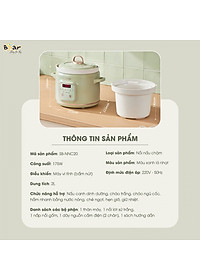 Nồi Chưng Yến Nấu Cháo Kho Cá Bear SB-NNC20 - Bản Tiếng Việt Dung Tích 2 Lít Công Suất 175 W - Hàng Chính Hãng
