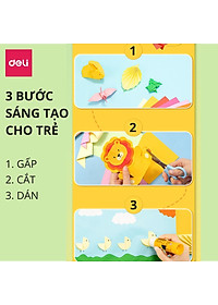 Giấy thủ công 100 tờ học sinh nhiều kích cỡ Deli - Có khổ A4 , giấy gấp origami , giấy gấp hạc hoa động vật - 83631 / 83632 / 83633 / 83634