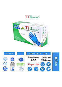 Găng Tay Cao Su Y Tế Size XL Không Bột Nitrile TTGLOVES Màu Xanh (100 Chiếc) 