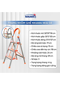 Thang Ghế Nikawa NKA-03 - 3 Bậc - 73cm - Màu Bạc