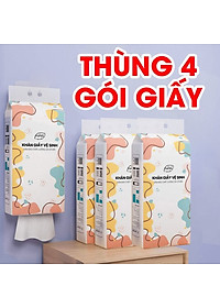 Thùng 4 gói khăn giấy, khăn giấy treo tường dạng rút đáy, khăn giấy cao cấp