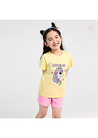 Bộ Đồ Quần Áo Cộc Tay Cho Bé Gái Missmeow Mặc Mùa Hè Chất Liệu Cotton In Hình Kỳ Lân Pony Size Đại Trẻ Em 3,4,5,6,7,8 Tuổi