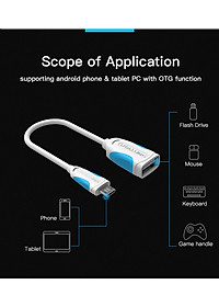 Cáp USB OTG Vention dài 25cm kết nối điện thoại, máy tính bảng với các thiết bị như chuột, bàn phím, USB... - Hàng chính hãng