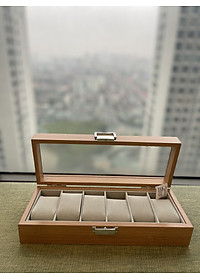 Hộp đựng đồng hồ - Hộp đựng 6 đồng hồ bằng gỗ màu nâu