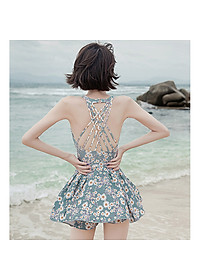 Đồ bơi liền thân nữ cao cấp, dáng váy lưng trần đan dây sexy, gam màu vintage xinh xắn, chất thun bơi lạnh Lycra đẹp dày dặn | KT073