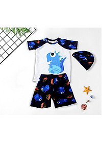 Bộ Đồ Bơi Khủng Long Dành Cho Bé Trai Cao Từ 85cm - 125cm chất vải Polyeste thân thiện với trẻ em, mau khô, thấm hút mồ hôi tốt, thiết kế thời trang bắt mắt - Tặng kèm nón bơi vải cùng màu