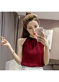 Áo kiểu nữ, Áo sát nách cổ yếm sang chảnh chất Lụa latin cao cấp thoáng mát New Design AO0012