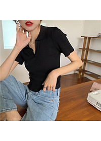 Áo Croptop GIÁ SỐC Áo Polo Nữ Basic Trơn Cộc Tay Freesize MONGTOGHI Mềm Mại Kiểu Tay Ngắn Có Cổ