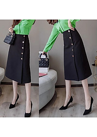 Chân Váy Công Sở New Design Dáng Chữ A Dài Qua Gối Hàng Thiết Kế Cao Cấp Chất Vải Tốt, Co Giãn Màu Đen CV0068