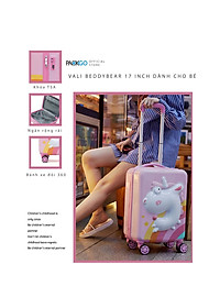 Vali Kéo Du lịch Trẻ Em MCN Beddy Bear 17 inch - họa tiết Kỳ Lân dập nổi 3D chống va đập, bánh xoay 360 - Khóa TSA cố định trên Vali - Bảo hành 5 năm MIỄN PHÍ