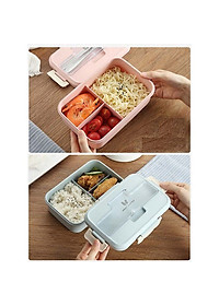 Hộp Cơm Văn Phòng Giữ Nhiệt Tiện Ích Hiện Đại 3 Ngăn Kèm Bộ Đũa Thìa INOX – Chất Liệu Lúa Mạch An Toàn Cho Sức Khỏe – Hàng Chính Hãng MINIIN